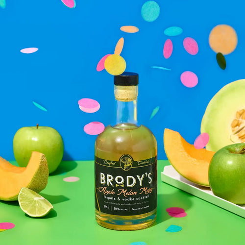 Brody's Apple Melon Marg tequila and vodka cocktail bottle with fruit styling — ready-to-serve craft cocktail