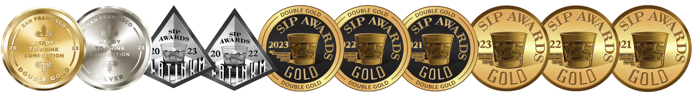 Brody's Crafted Cocktails awards: SIP Awards Platinum, Double Gold, Gold and Consumers' Choice Award winner, San Francisco World Spirits Compeition Double Gold, Gold and Silver Award winner.