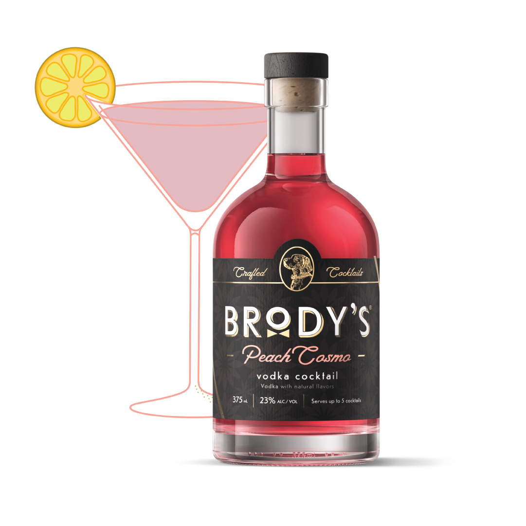 Brody’s Peach Cosmo premium bottled vodka cocktail 375ml