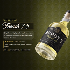 French 75 gin cocktail — bright lemon highlights the subtle undertones of cucumber and balanced with the licorice notes of star anise. 375 ml, 18% alc/vol, serves up to 5 cocktails. Rated 4.50 from 8 reviews.