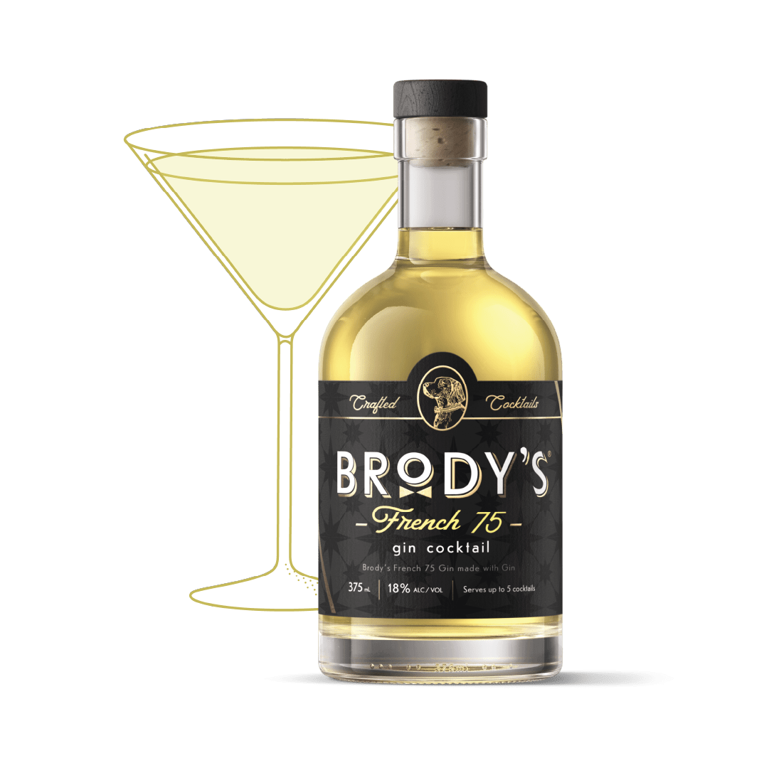 Brody's French 75 bottle, front label showing 375 ml and 18% alc/vol