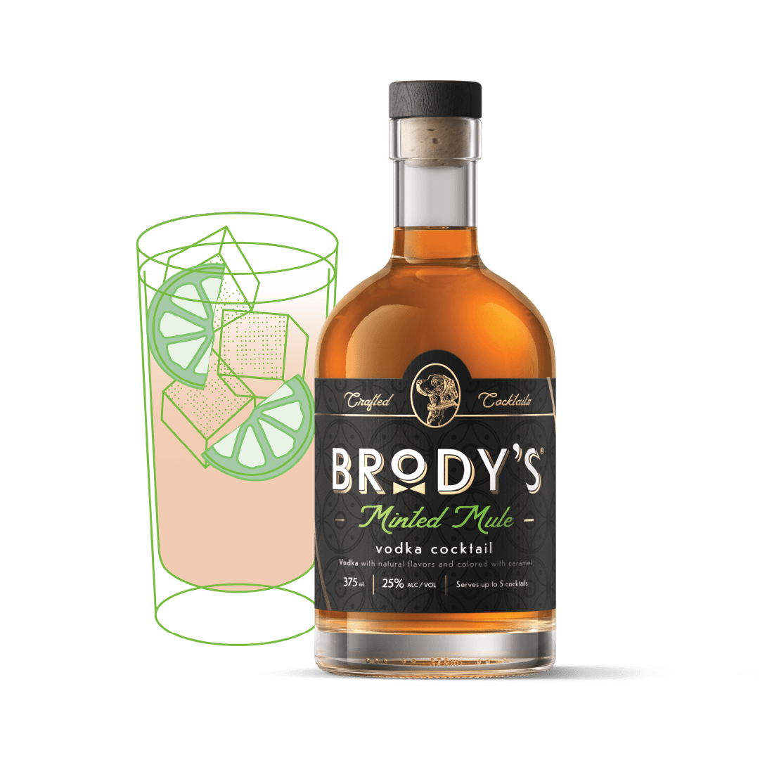 Brody's Minted Mule bottle, front label showing 375 ml and 25% alc/vol