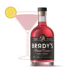 Brody's Peach Cosmo bottle, front label showing 375 ml and 23% alc/vol