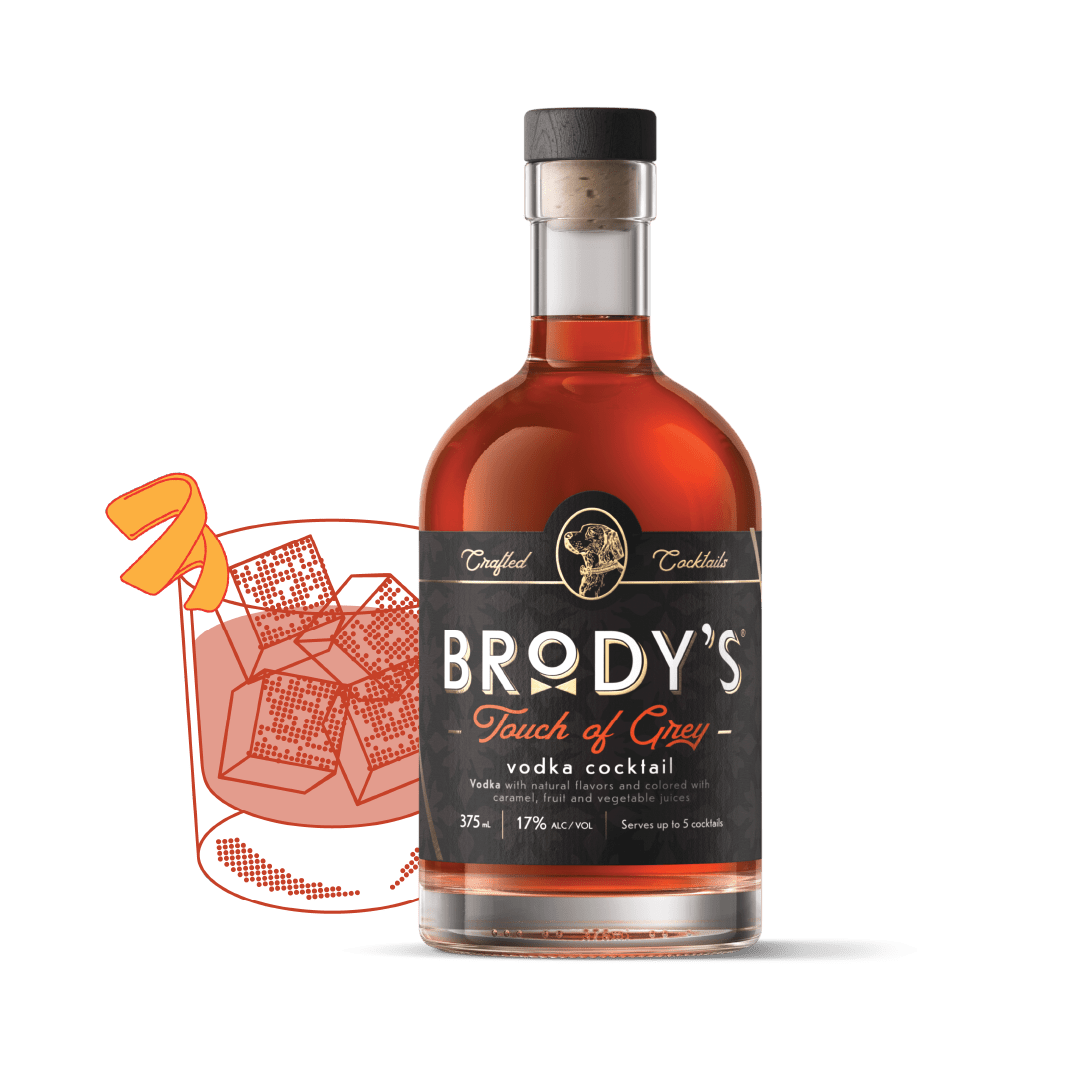 Brody's Touch of Grey bottle, front label showing 375 ml and 17% alc/vol